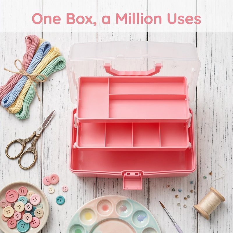 12-Inch Multi-Layer Folding Storage Box for Crafts, Sewing, Tools