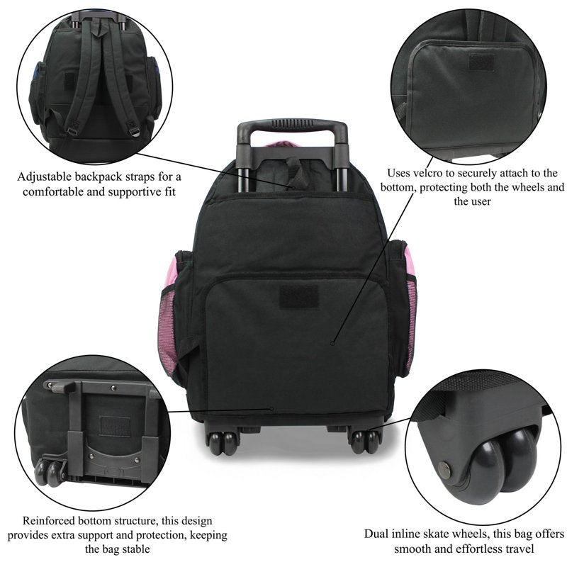 22-Inch Travel Rolling Backpack Airline Approved Durable Polyester Organizer