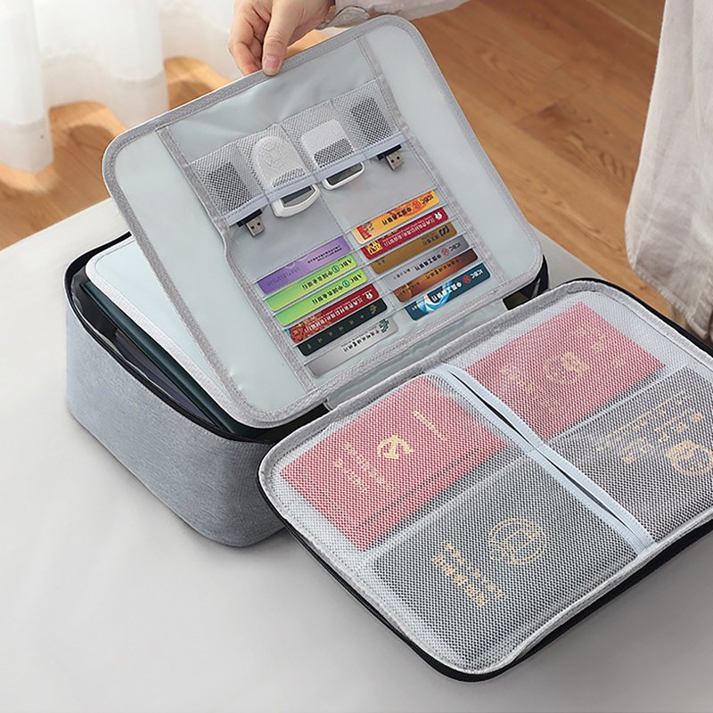 Fireproof Waterproof Document Bag with Lock - Multi-Layer Safety Organizer for Passports, Money, Laptop