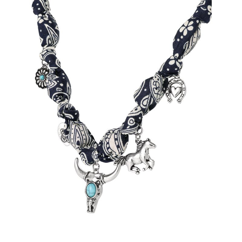 Faux Turquoise Bandana Charm Necklace for Women - Adjustable Boho Jewelry