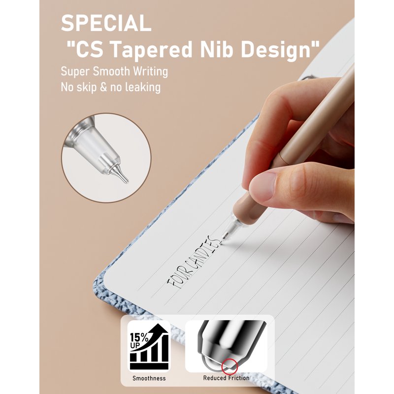 Four Candies Brown Gel Pen Set 14Pack with 12 Black Gel Pens, 2 Highlighters & 0.5mm Fine Point