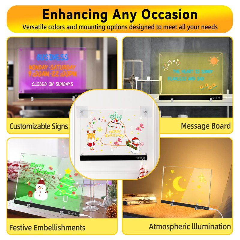 LED Magnetic Dry Erase Board with RGB Lights and Accessories - 11.8x15.7 Inches