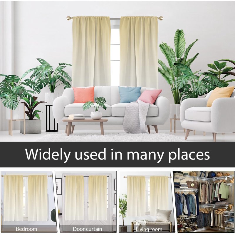 Light Yellow and White Ombre Window Curtain Set - 42x63 Inch Two Tone Boho Drapes for Living Room & Bedroom