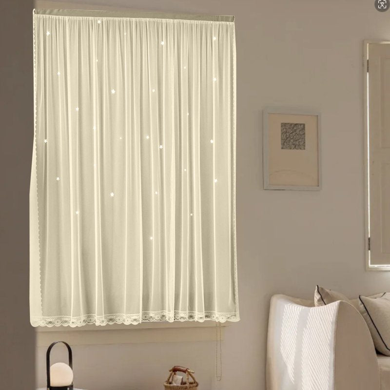 Blackout Star Curtains for Bedroom and Kids Room with Sheer Overlay