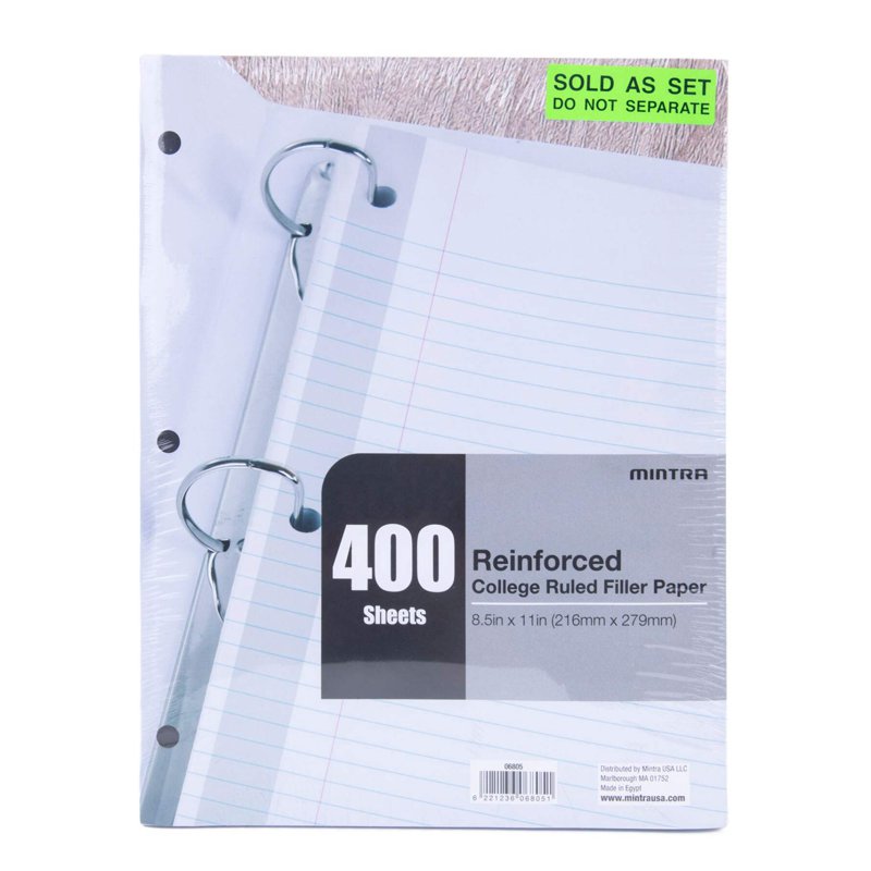 Reinforced Paper for Binders 400 Sheets 3-Hole Punched College & Graph Ruled