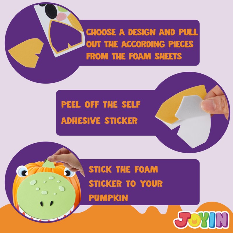 Variation of THIS listing: 18 Pack 6 Designs Halloween Foam Pumpkin Stickers - Joyfy Craft Kit