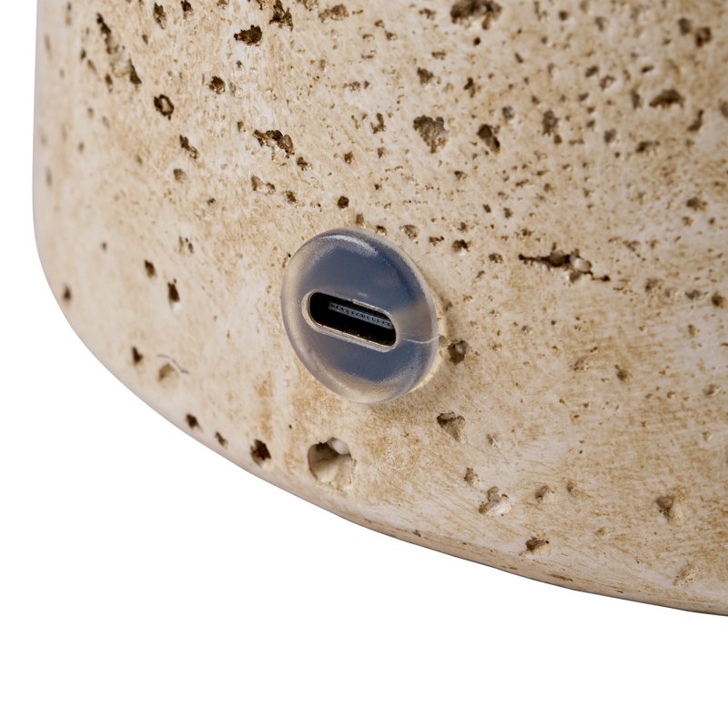 Rechargeable 14-Inch Stone Gourd Table Lamp with Fabric Shade - Modern Indoor Accent Light