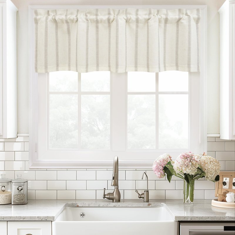 Farmhouse Linen Blackout Window Valance with Rod Pocket - Vintage Striped Design