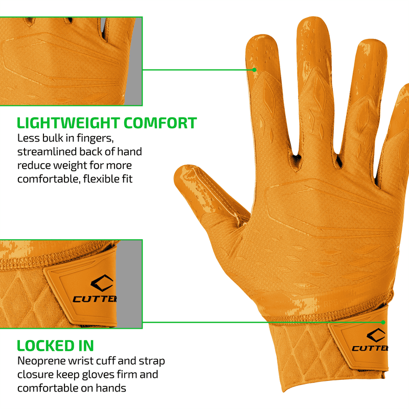 Football Receiver Gloves with Grip and Breathability - Adult L Solid Gold