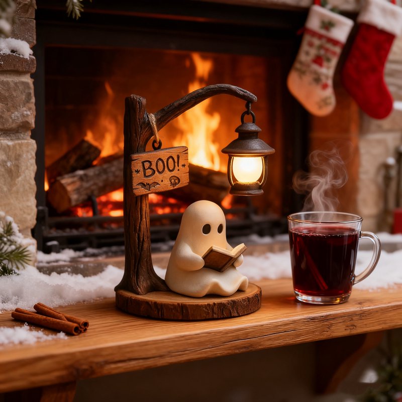 Cute Ghost Night Light - 3D Resin Book Reading Lamp for Bedroom & Holiday Decor