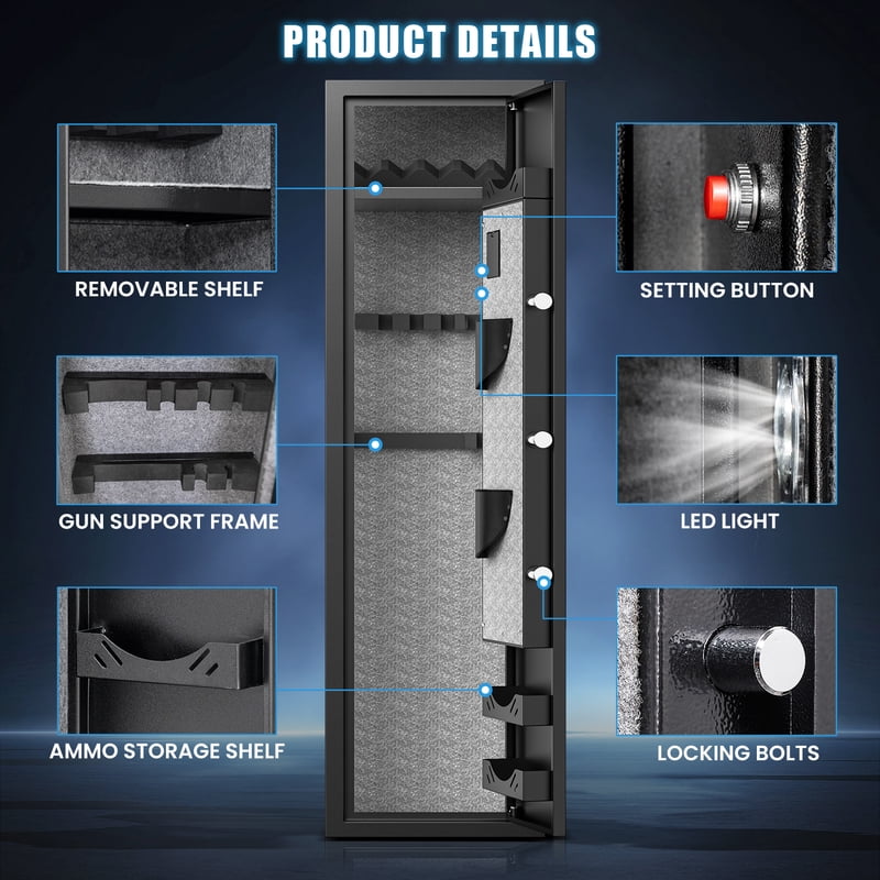 Digital Fireproof Gun Safe for Home Storage with Adjustable Racks & LED Light