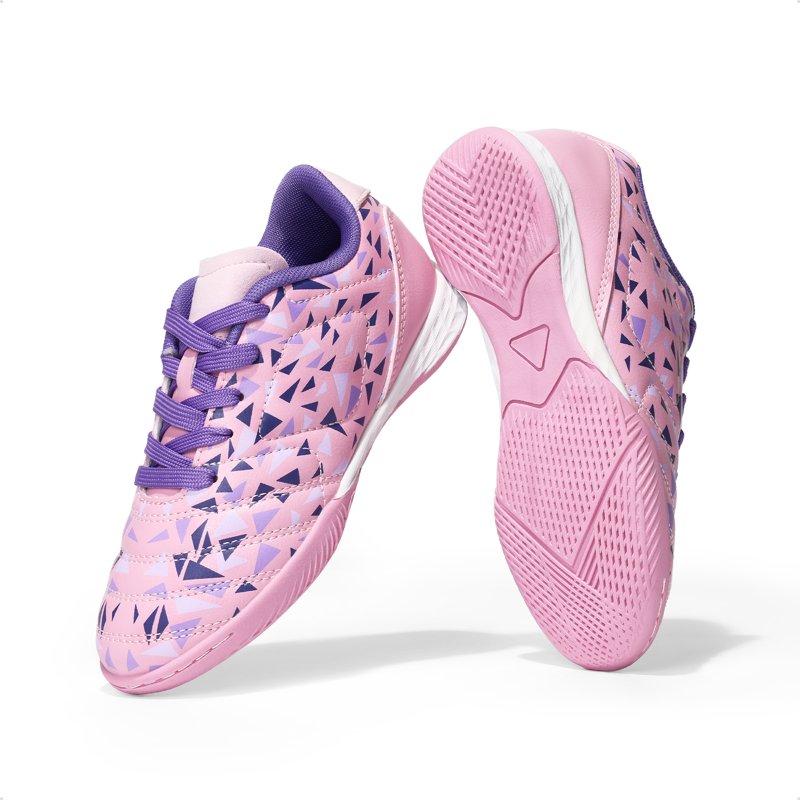 Burudani Kids Indoor Soccer Shoes - Lace Up Athletics Sneakers, Pink/Purple Variation 6