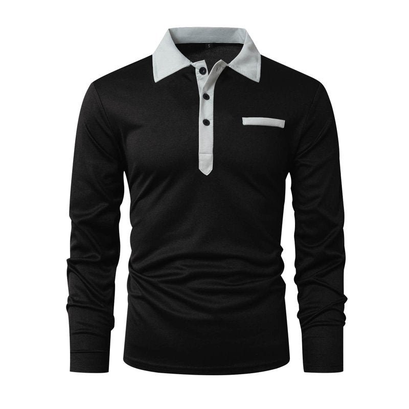 Men's Long Sleeve Polo Shirt with Pocket - Casual Cotton Golf Top