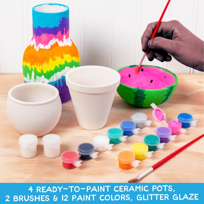 Paint Your Own Ceramic Pottery Art Kit - Includes 4 Projects & Bright Colors