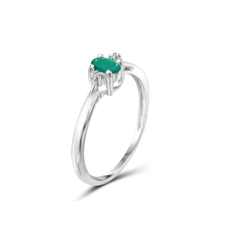 Emerald Birthstone Ring 0.25 Carat Sterling Silver Jewelry with White Diamond Accent