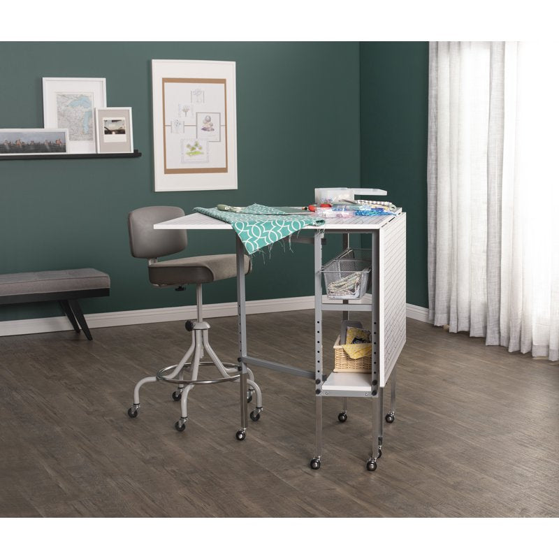Height Adjustable Foldable Craft Table with Sewing Storage and Cutting Grid