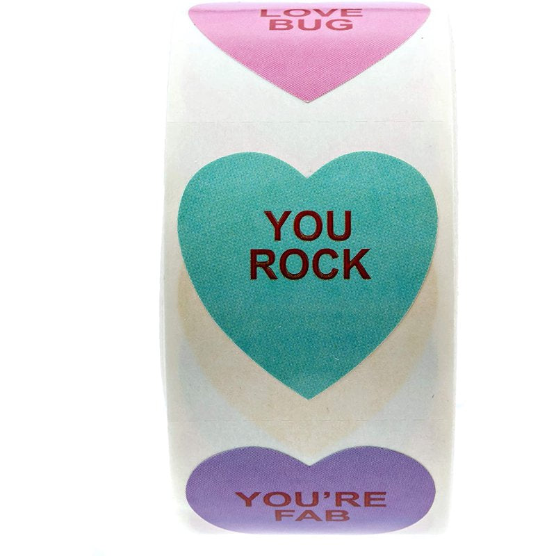 Valentine Heart Stickers - 1 1/8 Inch Candy & Love Themed Decorative Stickers