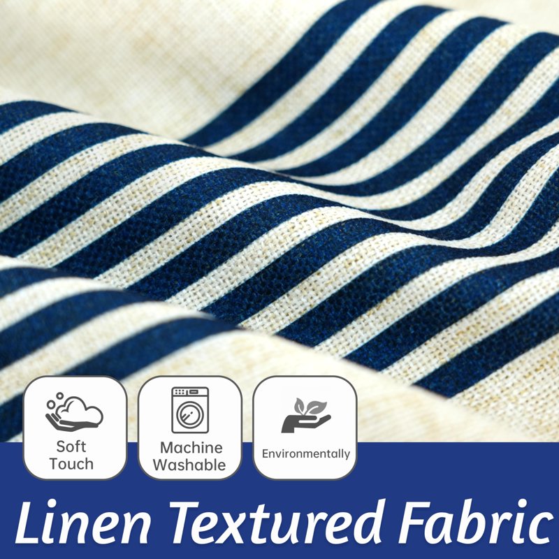 Linen Blend Blackout Curtains 52x84 Inch Vertical Striped Room Darkening Drapes