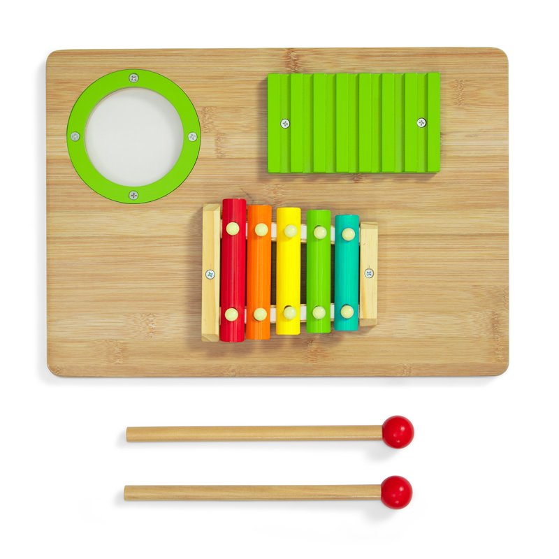Kids Sensory Play Table with Musical Instruments and Storage Bin - White/Natural