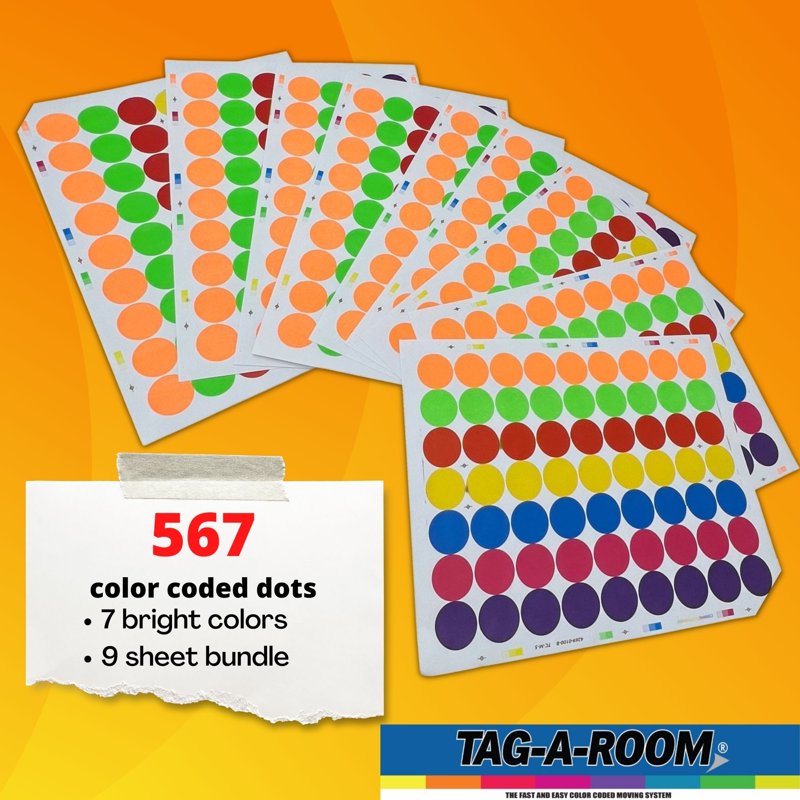 Color Coded 1-Inch Dot Label Stickers - 567 Count for Organization