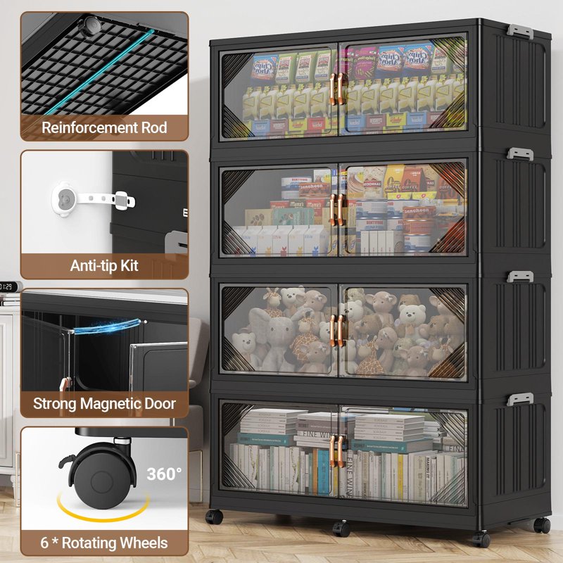 Large Stackable Storage Bins with Lid - Collapsible Plastic Containers for Home & Office