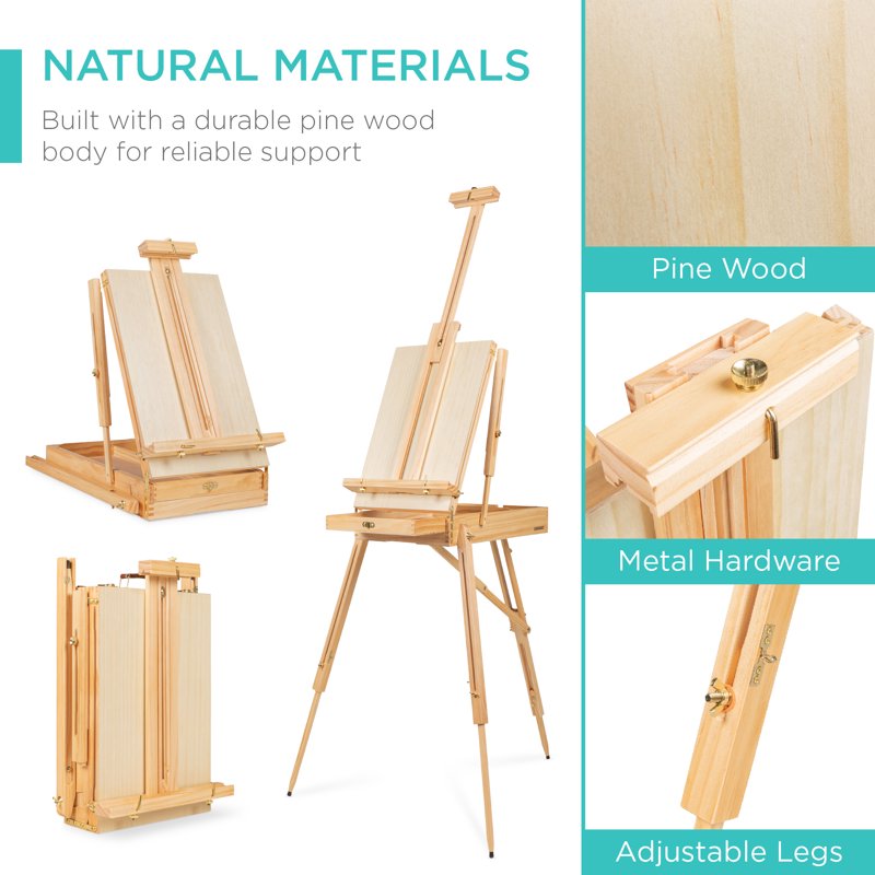 Portable Adjustable Art Easel with 32-Piece Painting Set - Natural