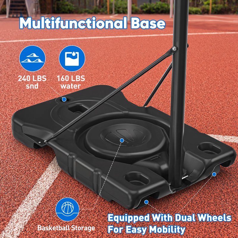 Adjustable Height Portable Outdoor Basketball Hoop System - 6.1 to 10 ft, Shatterproof