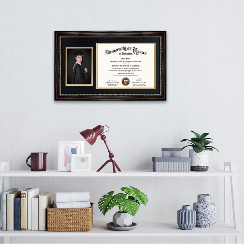 Graduation Certificate & Photo Frame 8.5x11 & 5x7 Red Wood Grain Finish