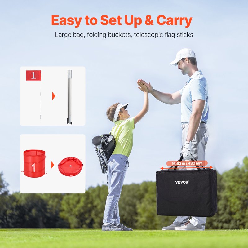 Portable Backyard Golf Game Set for Family & Kids - 3 Hole Lawn Practice Golf