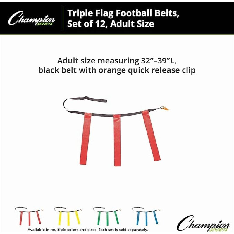Youth Flag Football Belt Set with Quick-Release Clips - Red Flags, 25-31 Inches