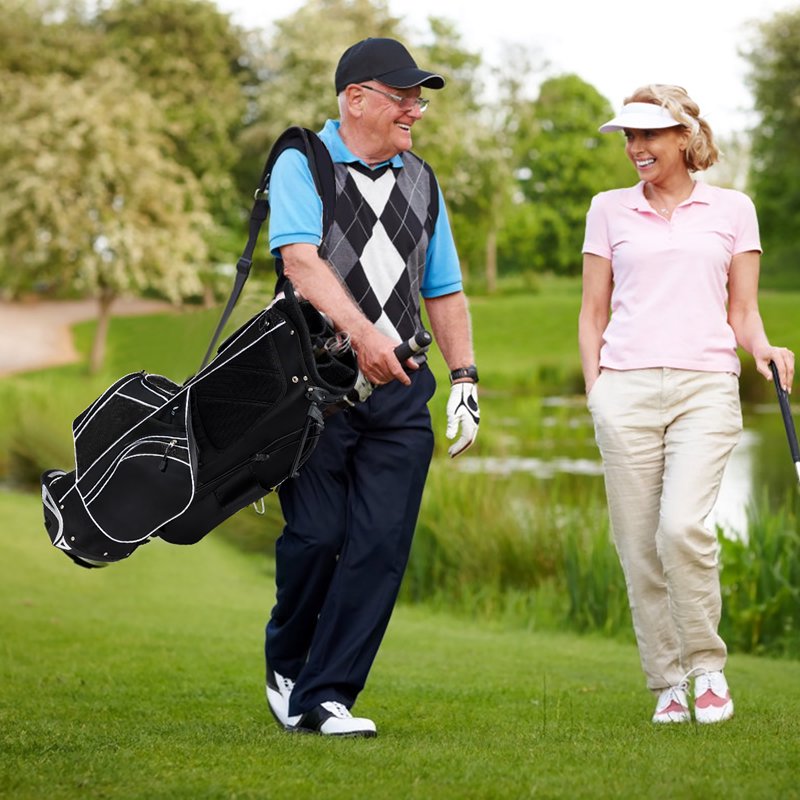 Costway Golf Stand Bag with 6-Way Divider - Black, 8 Pockets, Lightweight Carry