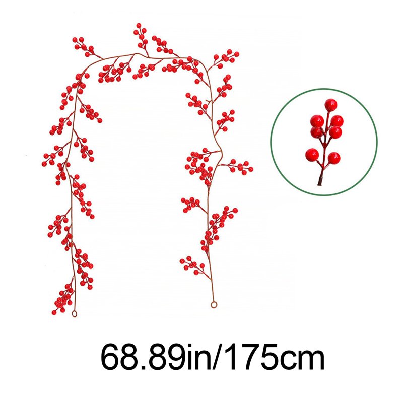 Artificial Christmas Berry Garland, 68 Inch Red Wreath Decor for Mantel Door Wall Fireplace