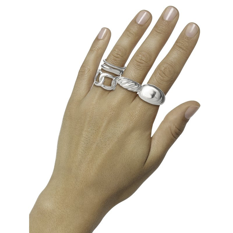 Jessica Simpson Silver-Tone Ring Set for Women - 5 Piece, Textured & Sculpted Styles