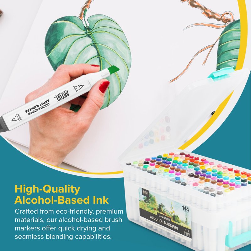 Artist Concepts Dual Tip Alcohol Markers 144 Count - Fine & Broad Chisel & Fine Tips