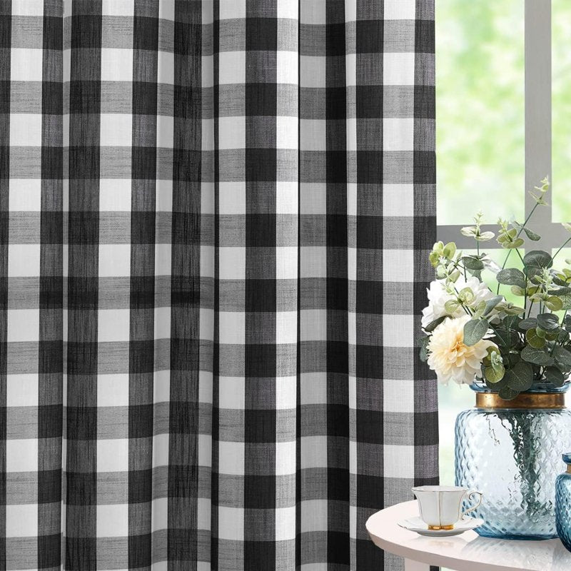 Buffalo Check Semi Sheer Gingham Curtain Panels Farmhouse Window Drapes 52x63