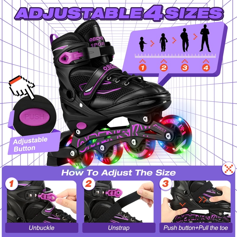 Adjustable Kids Inline Skates with Light-Up Wheels - Unisex Roller Blades
