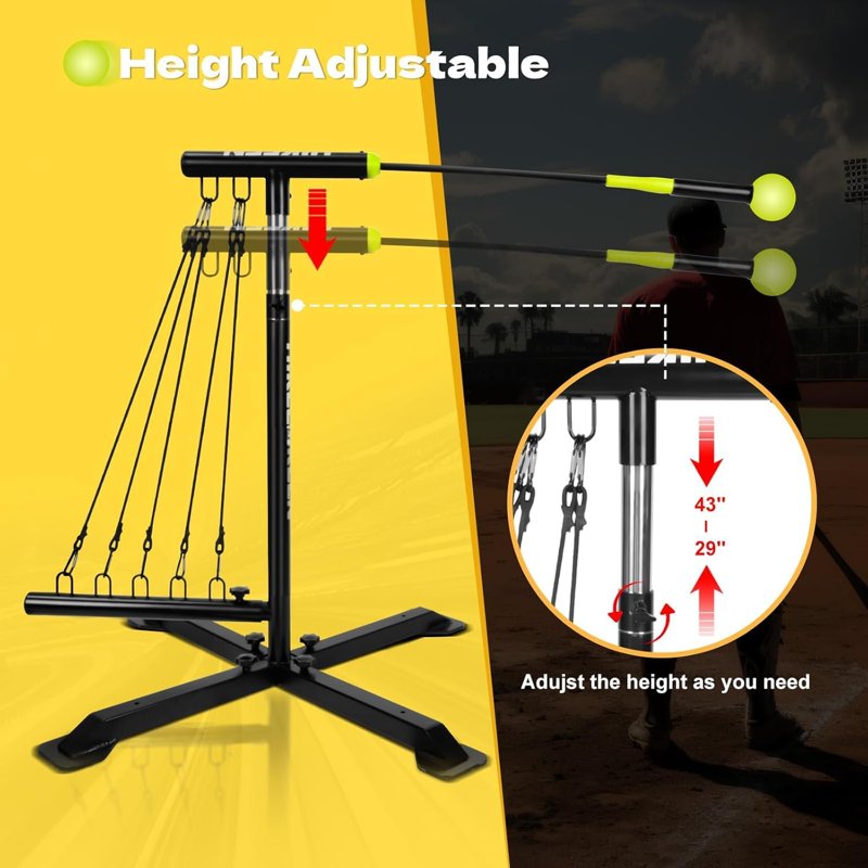Baseball Softball Swing Trainer with Adjustable Height & Elasticity Bands - All Ages Training Equipment
