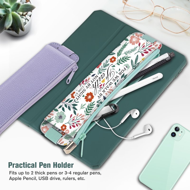 Elastic Pen Holder for Notebooks - Leather Pencil Pouch with Zipper & Elastic Band