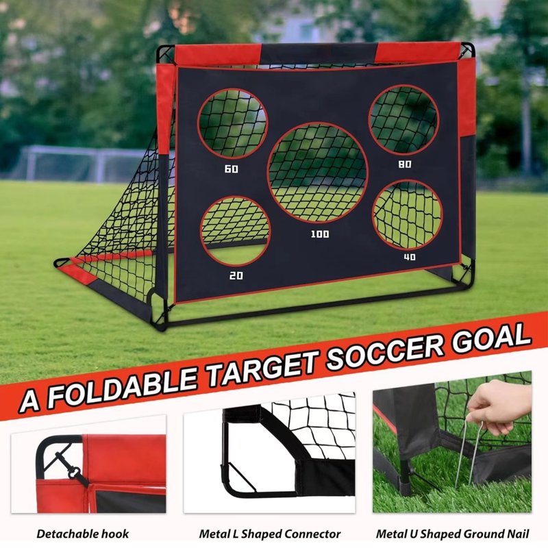 Soccer Goal 5x4 ft Kids Backyard Pop Up Training Net with Target & Carry Bag