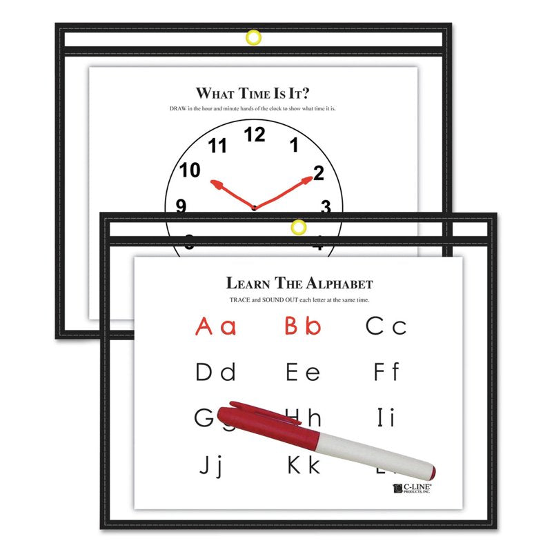 Reusable Dry Erase Pockets for Kids & Students - 12 x 9 Black