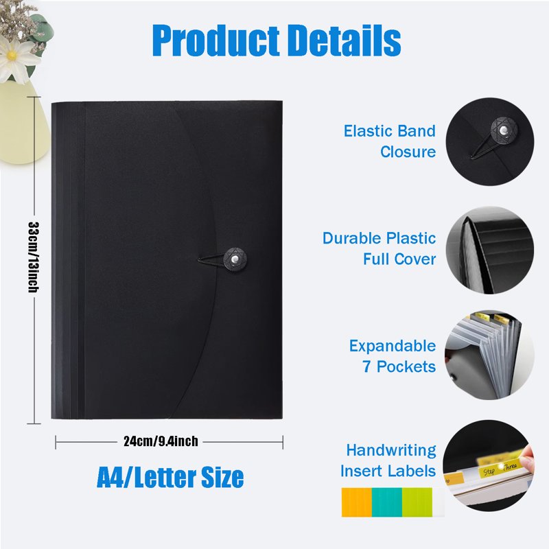 2 Pack Expanding File Folder Organizer with 7 Pockets for A4 & Letter Paper