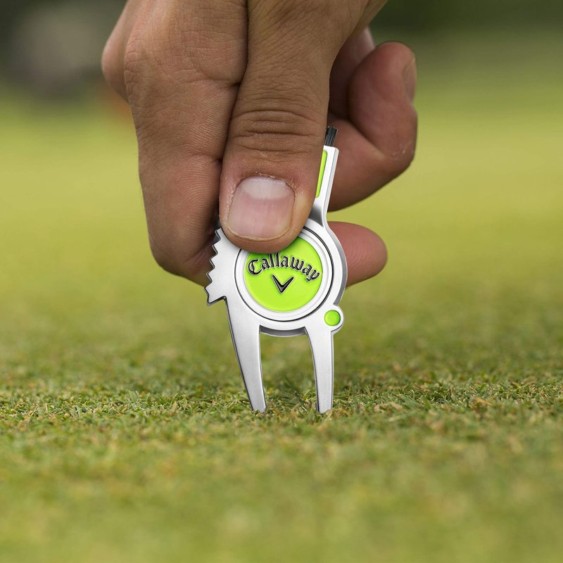 Golf Divot Repair Tool 4-in-1 with Ball Marker and Groove Cleaner - Lime