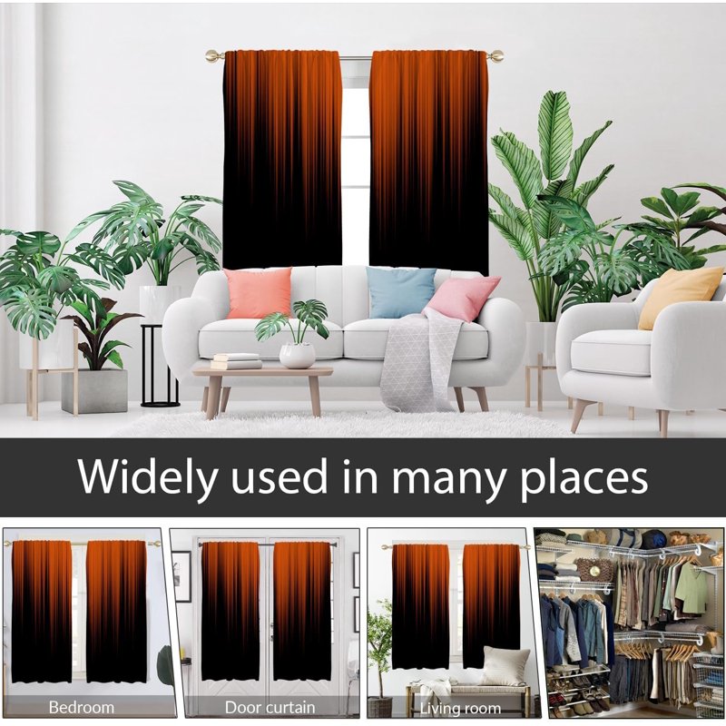 Burnt Orange Ombre Window Curtain Set - Modern Rust Abstract Fall Drape, 42x63 Inches