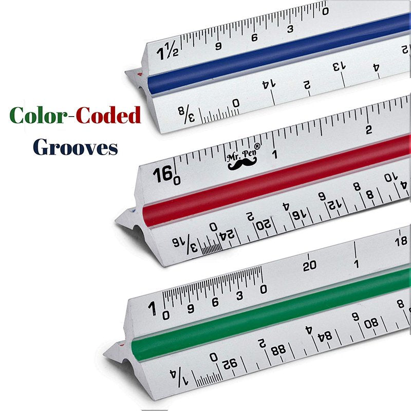 12-Inch Aluminum Architectural Scale Ruler for Drawing & Measuring