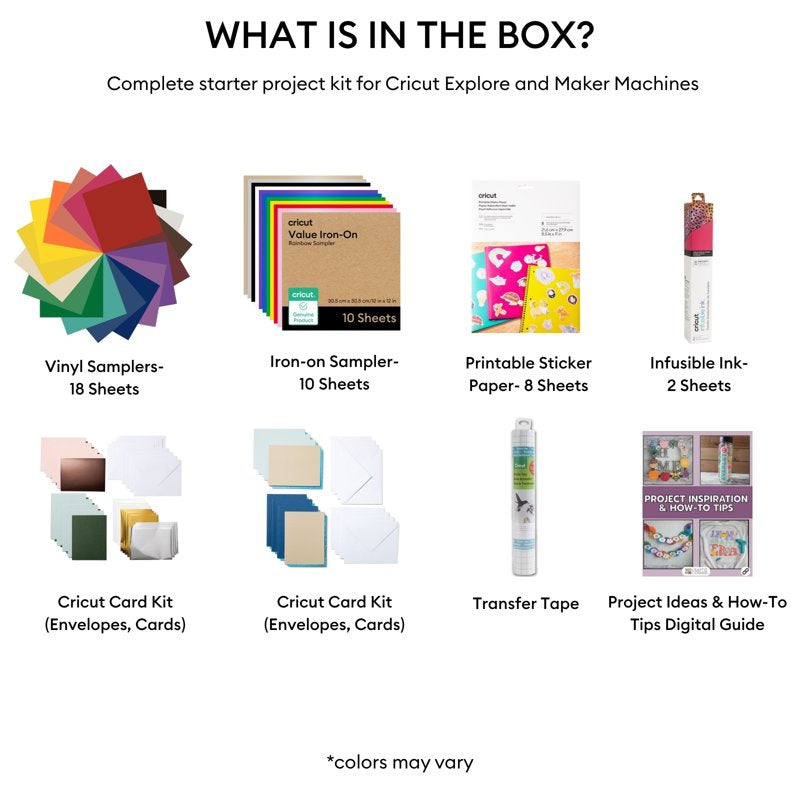 Cricut Deluxe Craft Materials Bundle with Vinyl & HTV for Maker & Explore