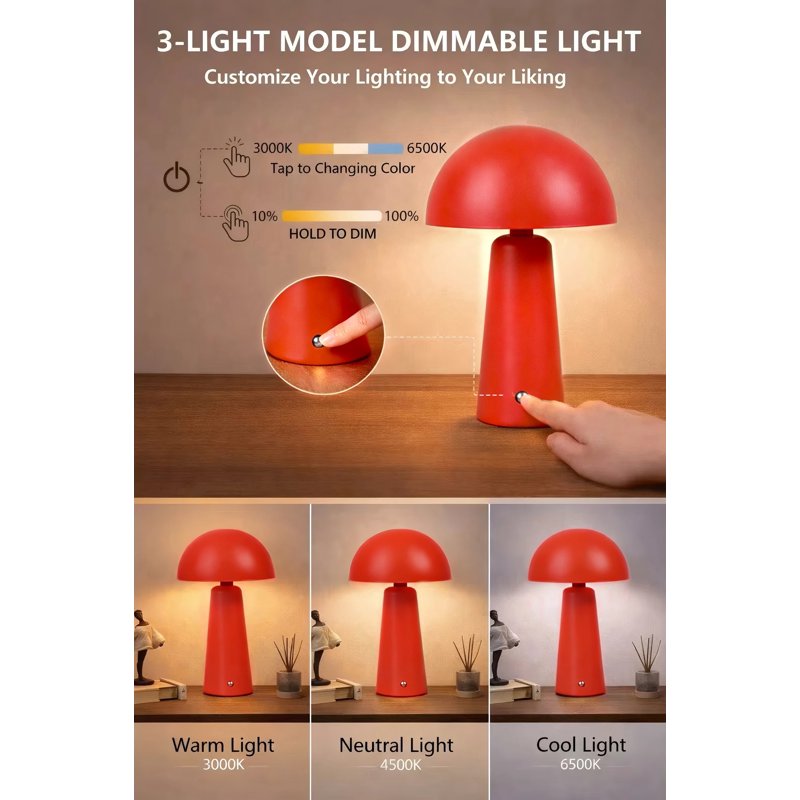 Rechargeable LED Table Lamp with Dimmable Touch Control - Modern Dome Design