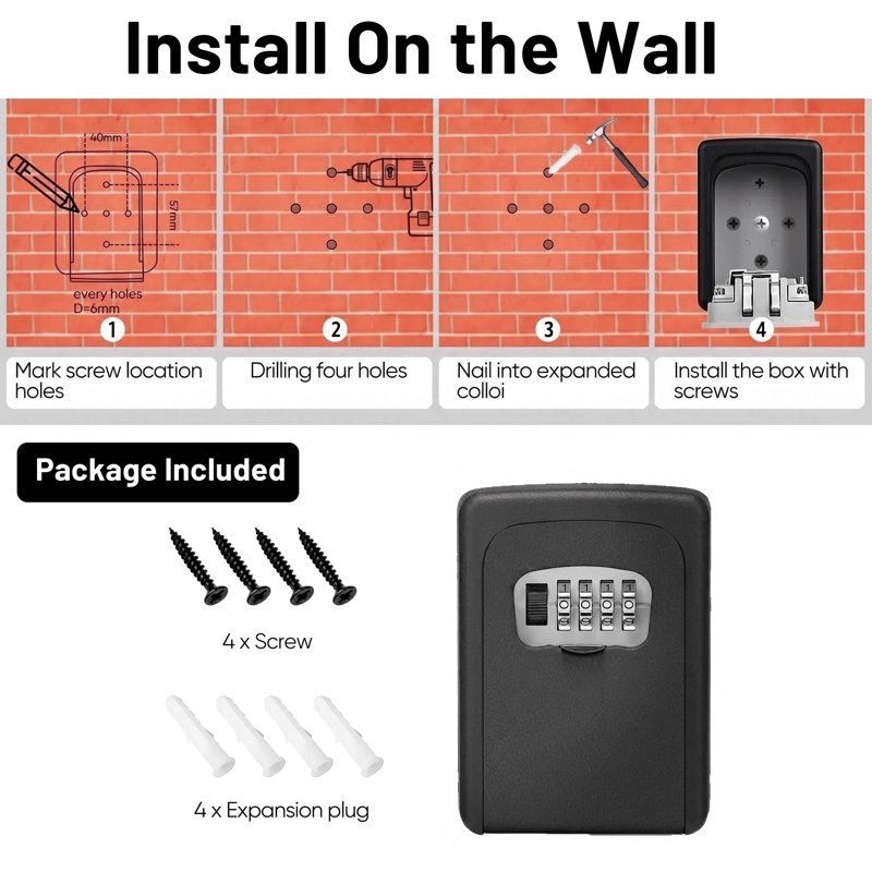 Outdoor Key Lock Box with Resettable Combination Secure Safe for Wall Mounting
