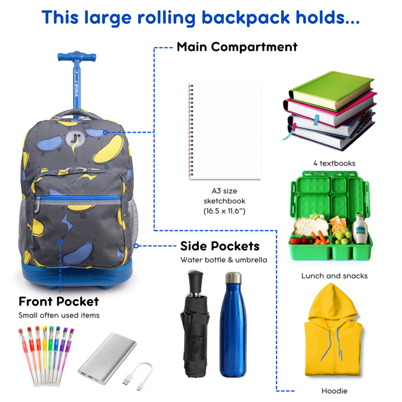 Unisex 18-Inch Rolling Backpack for School and Travel - Liteboard