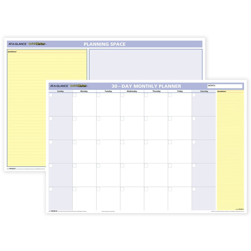 Undated 30-Day Horizontal Wall Calendar - Erasable Reversible Planner