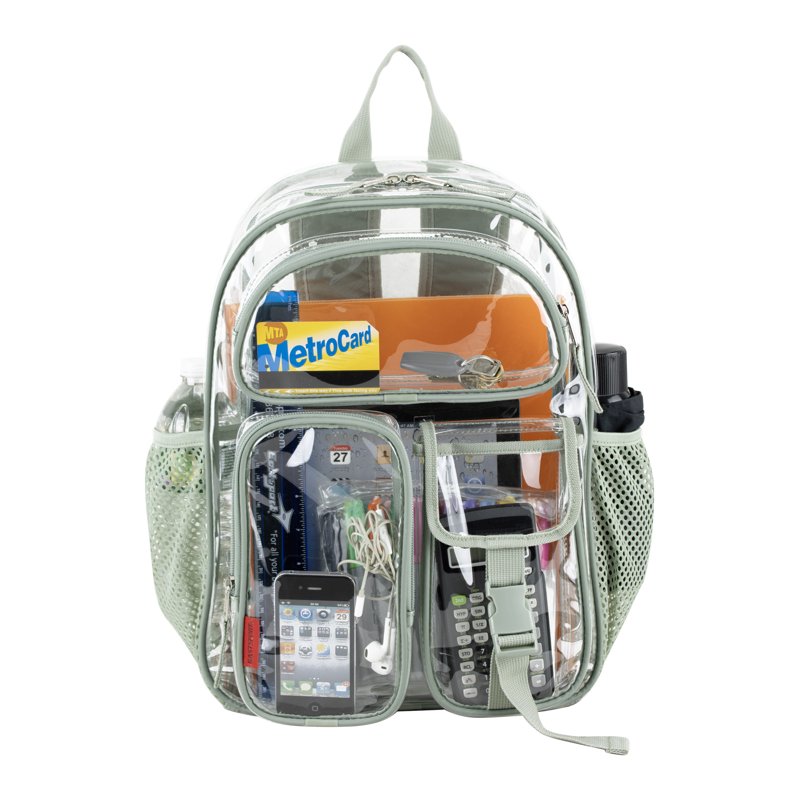 Unisex 16-Inch Clear Cargo Backpack with Multiple Pockets and Water Bottle Sleeve